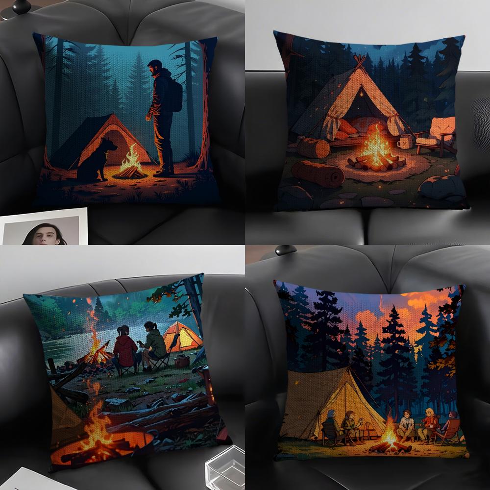 Camping Fashion Cushion Cover Natural Linen Organic Fabric DoubleSided Printing Sofa Home Decor Gift Pillow Case