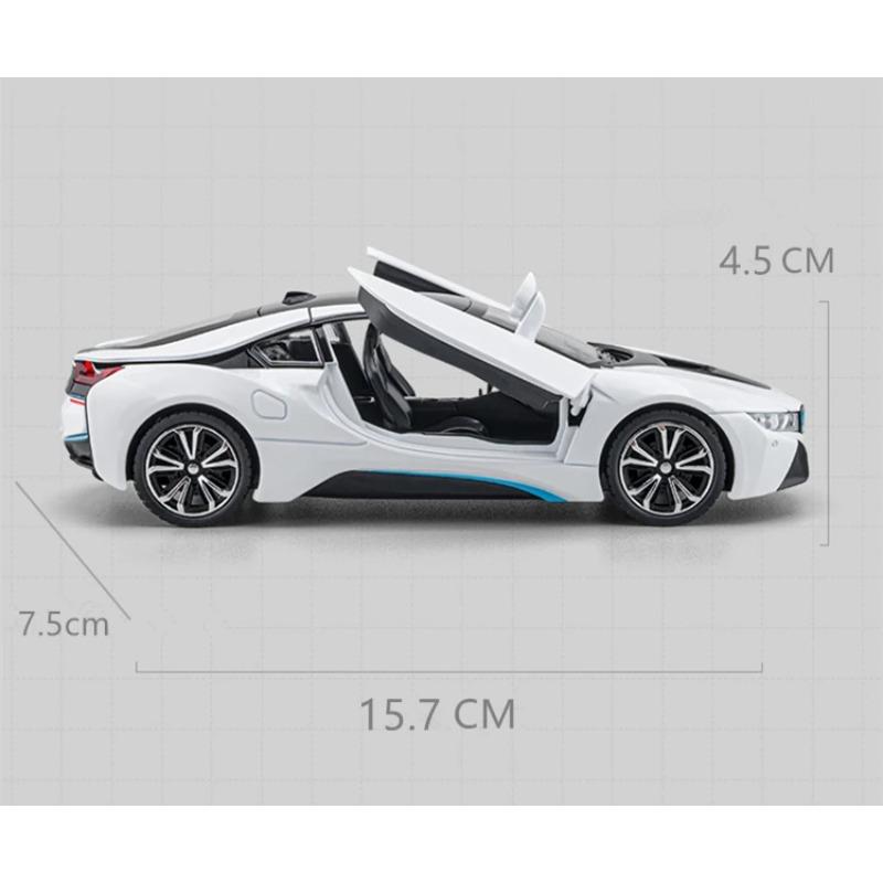 1/32 BMW I8 New Energy Car Alloy Sports Car Model Diecast Simulation Metal Racing Vehicles Car Model Sound Light Childrens Toys Gift