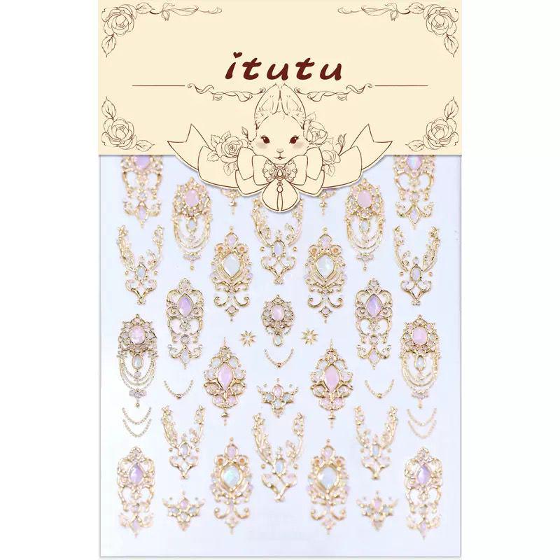 Baroque Gold Scepter Nail Stickers: Retro Gem & Luxury Court Style