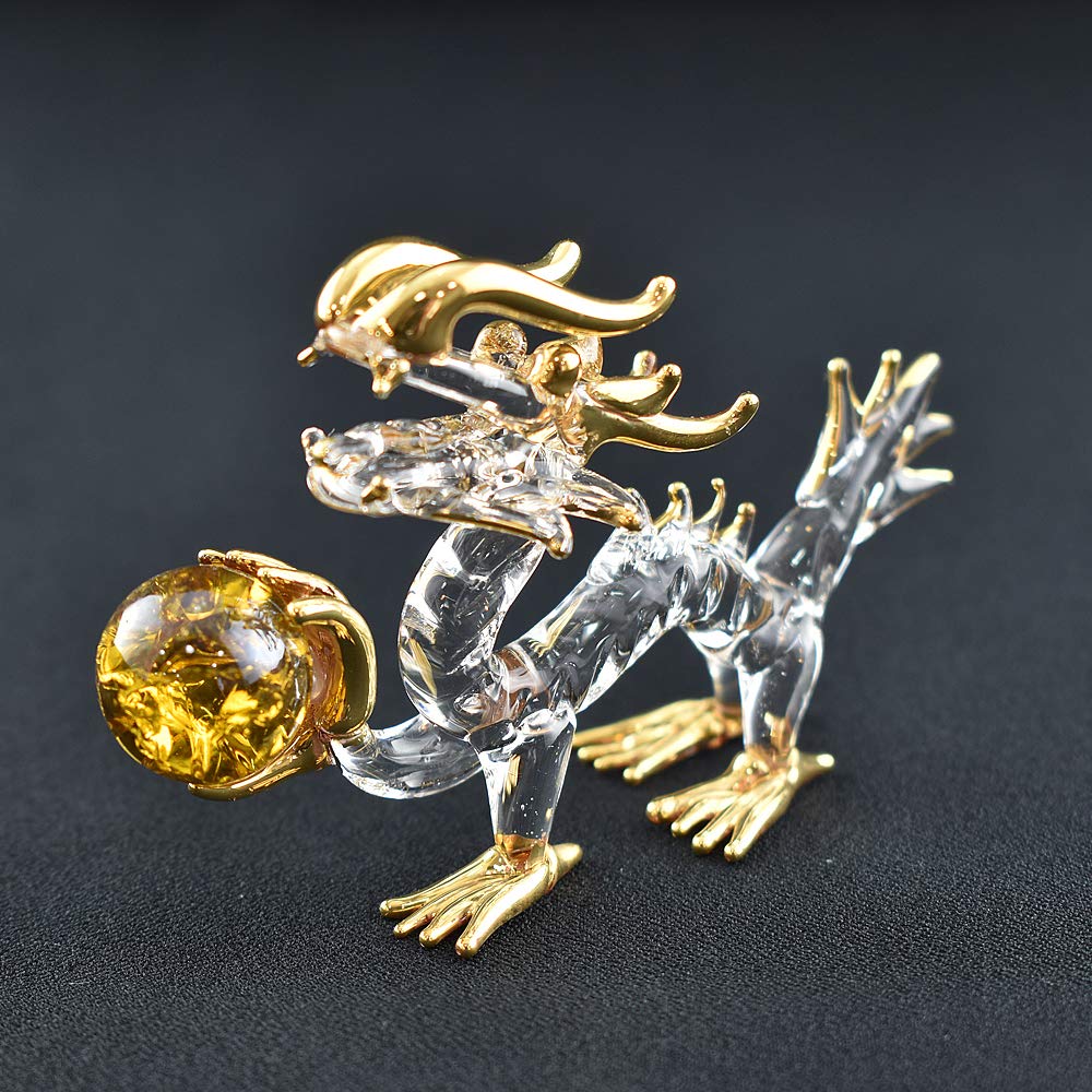Fourcart Handmade Glass Feng Shui Wealth Dragon Statue, 2-inch X 3-Piece Set