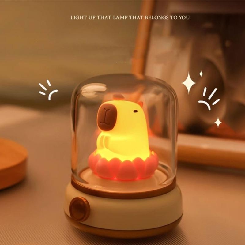 Vintage Capybara Nightlight Silicones Desktop Figurine with Gentle Glowing Oil Lamp Shape USB Rechargeable Night Lamp
