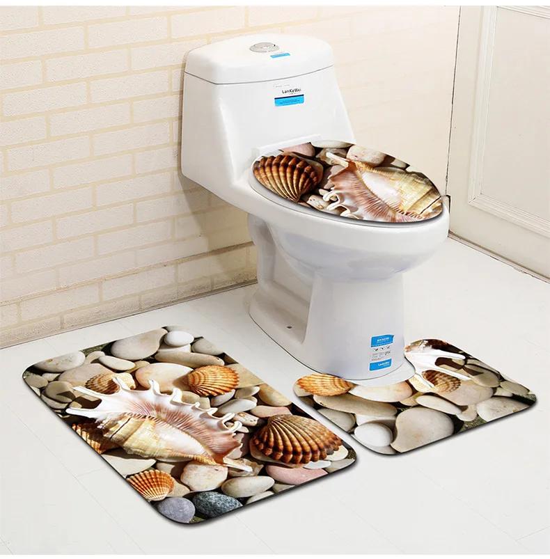 3D Ocean Seabed Animals Toilet Cover Bath Mat Sets Fish Dolphin Printed Bathroom Curtain Set Waterproof Fabric Shower Curtains