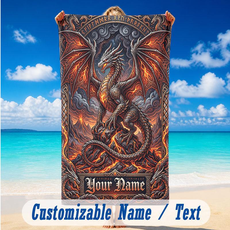 Dragon Phoenix Theme Beach Towel Personalized Custom Name & Text Soft Quick Dry Beach Towel for Swimming Travel