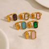 Anelli in Acciaio Inossidabile con Zirconi Colorati per Donna Fascino Elegante Vintage Placcati Oro 18K Gioielli di Tendenza