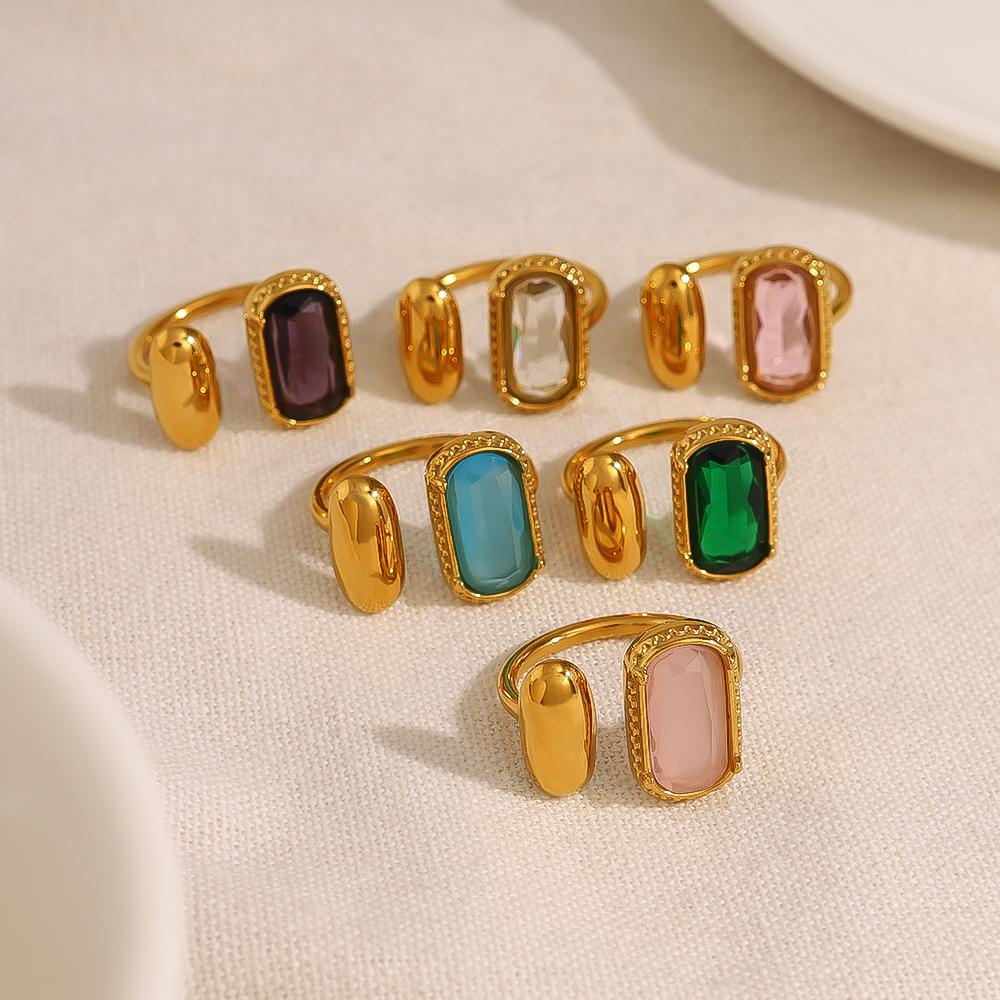 Anelli in Acciaio Inossidabile con Zirconi Colorati per Donna Fascino Elegante Vintage Placcati Oro 18K Gioielli di Tendenza