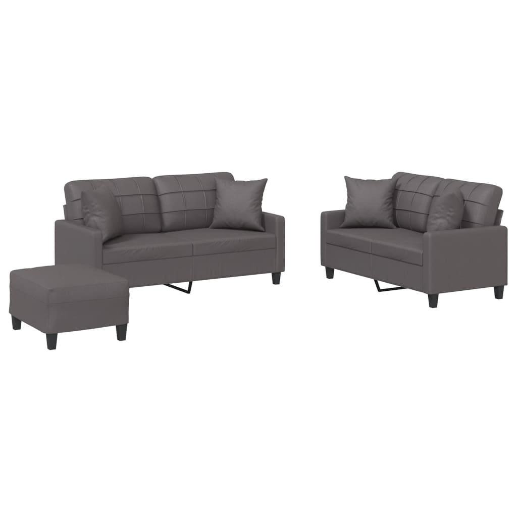 Vidaxl 3-Cz. Set da Salotto con Cuscini, Grigio, Ecopelle