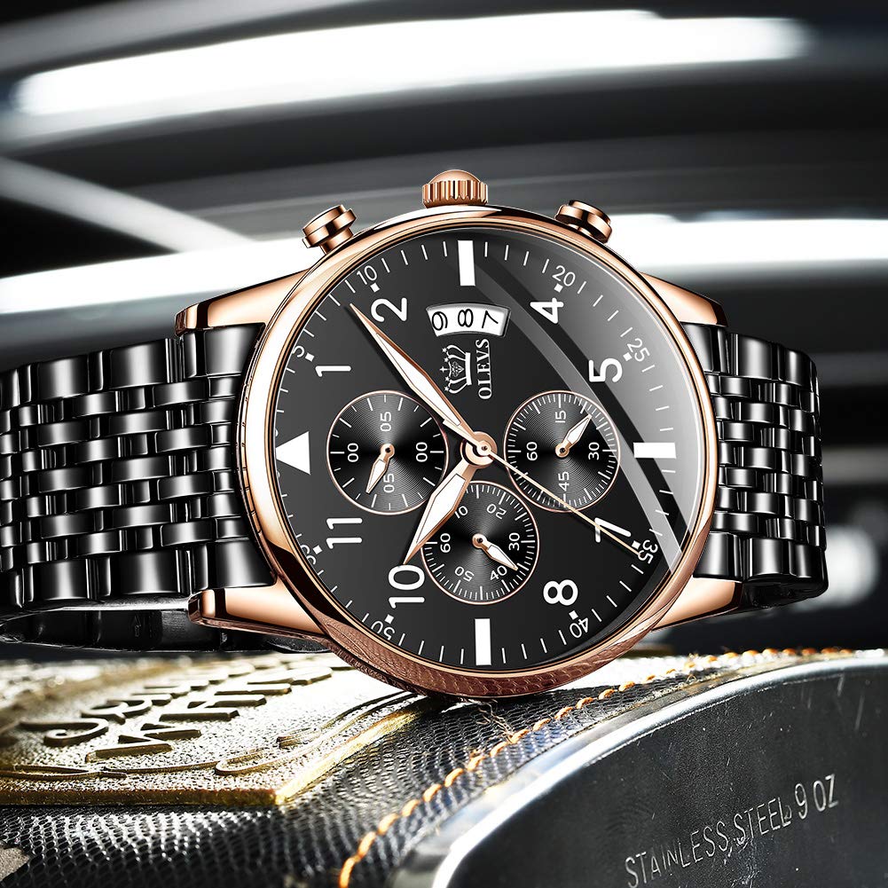 OLEVS Men's Business Watch with Metal or Stainless Steel Band, Analog Display, Stylish and Casual Watch
