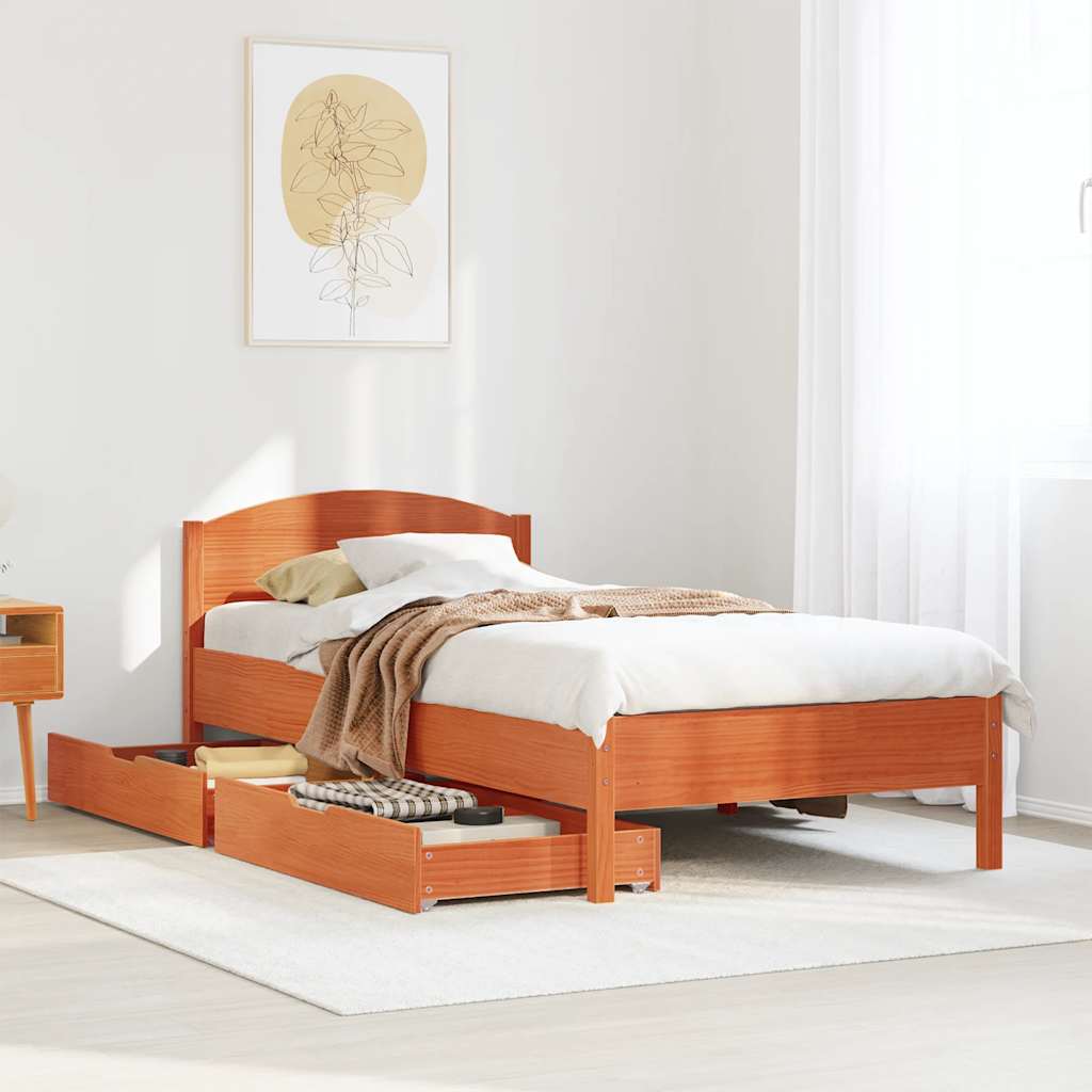 Solid Wood Bed Frame without Mattress Wax Brown 100x200 cm Pine Wood