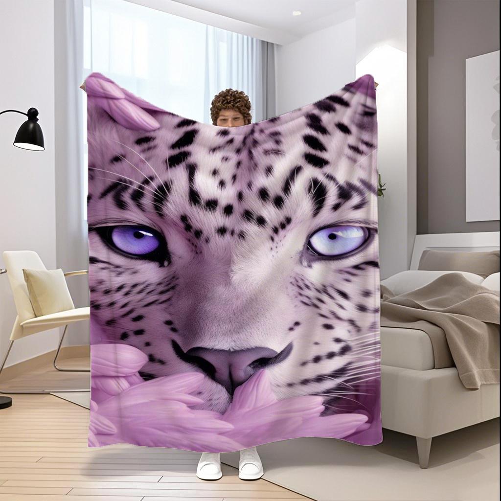 Purple Leopard Face Microfiber Flannel Cover Blanket Bedroom Living Room Sofa Soft And Comfortable Home Decoration