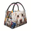 Reusable Insulated Lunch Bag with White Dog Pattern - High Quality Thermal Lunch Tote with Zipper Closure, Large Capacity for Of