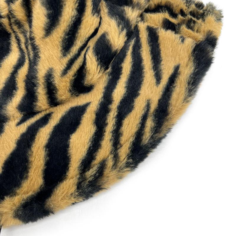2023 Autumn/Winter Tiger Stripe Faux Rabbit Fur Bucket Hat - Women's Plush Basin Hat & Men's Fashionable Warm Hat