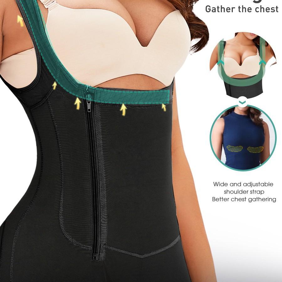 Plus Size Side Zipper Hook Full Body Shaper, Tummy Control Butt Lifter Bodysuit Shapewear
