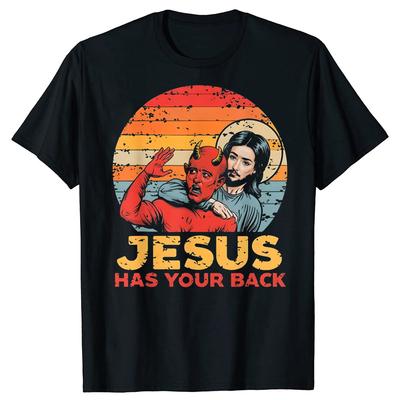 Jesus Has Your Back Christian Faith TShirt Summer Men Fashion Vintage Summer Style Cotton Short Sleeve Oversized Tshirt Tops