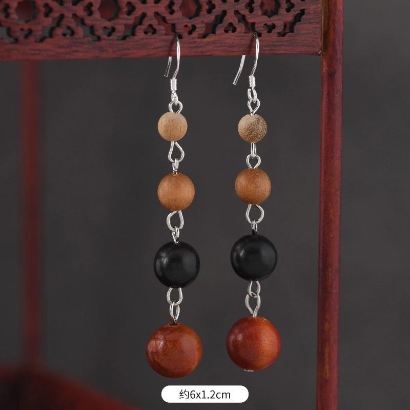 Original Zen Sandalwood Earrings, Retro Literary and Medium Earrings, High-end S925 Silver Hook Earrings for Women