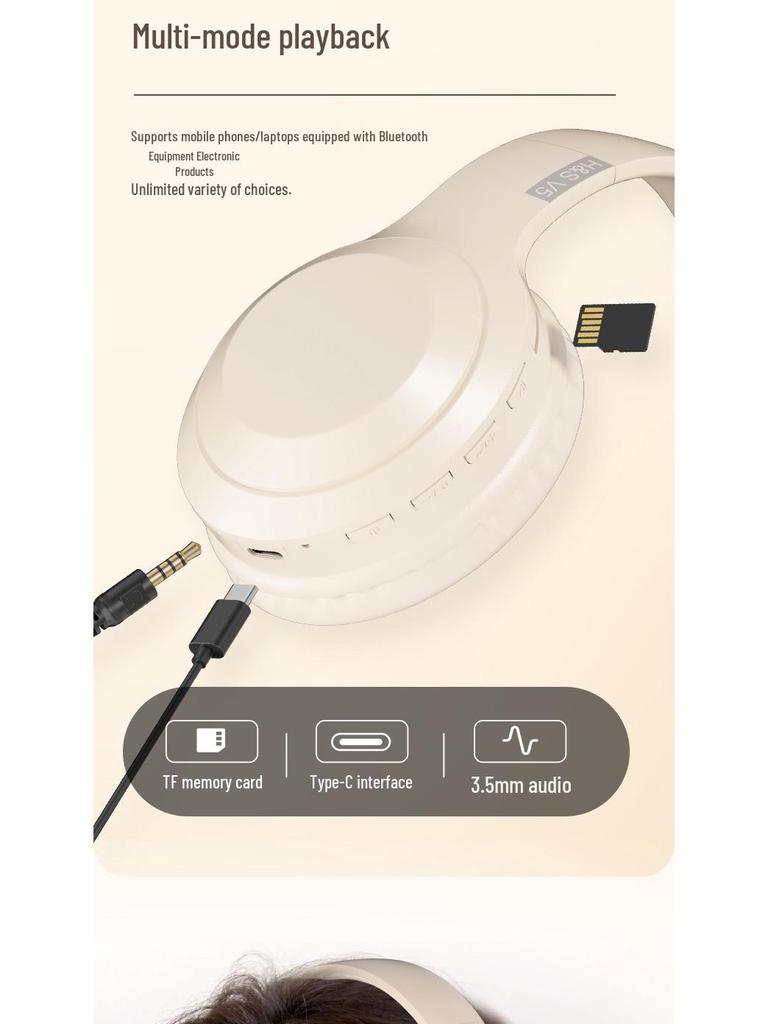 V5 Bluetooth 5.3 Over-Ear Headphones: Wireless/Wired with Microphone, Card Slot, Music & Gaming Compatibility