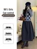 Women's Mid-Length Deep Gray Thickened Woolen Half-Skirt - Elastic Waist, Slimming, Autumn/Winter 2025.
