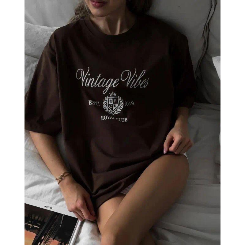 Letter Print Short Sleeve T-shirt Women Casual Loose Round Neck Pullover Top Printed Letter T-shirt