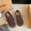 2025 spring and autumn new casual flat women's shoes imitation leather round head lace-up versatile women's single shoes loafer shoes tide