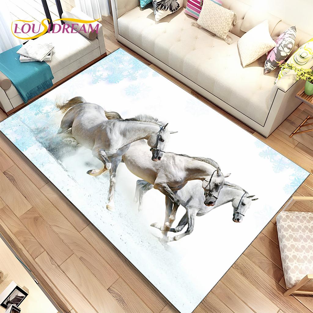 3D Animal Pentium Fine Horse Area Rug Large,Carpet Rug for Living Room Bedroom Sofa Doormat Decoration,kids Non-slip Floor Mat