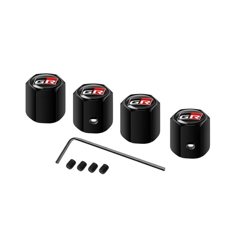 CKO1 Alloy Anti-Theft Tire Valve Caps Car Wheel Stem Rim Caps Covers For Toyota GR Sport Yaris Corolla Hilux Supra C-HR Accessories