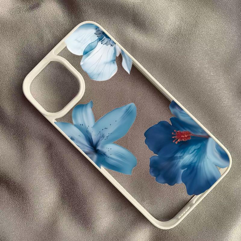 

Fresh Style Blue Green Floral Print Phone Case for iPhone 17 16 15 14 13 12 11 Series Pro Max Plus Double Layer Protection iphone 11 Pro