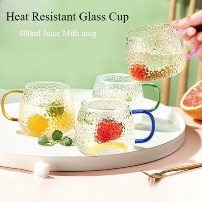1 tasse à café en verre résistant à la chaleur avec poignée, 400 ml, pour la maison, le bureau, le petit-déjeuner, le jus, le lait