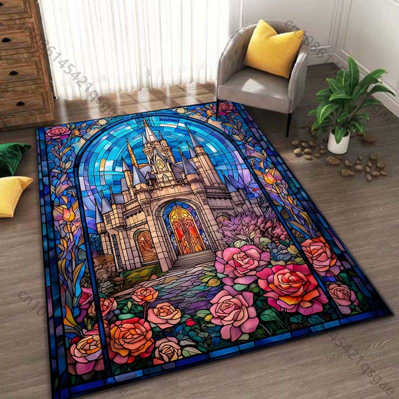 Castle Glass Art Printed Carpet for Living Room Bedroom Bedside Bathroom Floor Mat Area Rugged Sofa Mat Home Decor Large Size