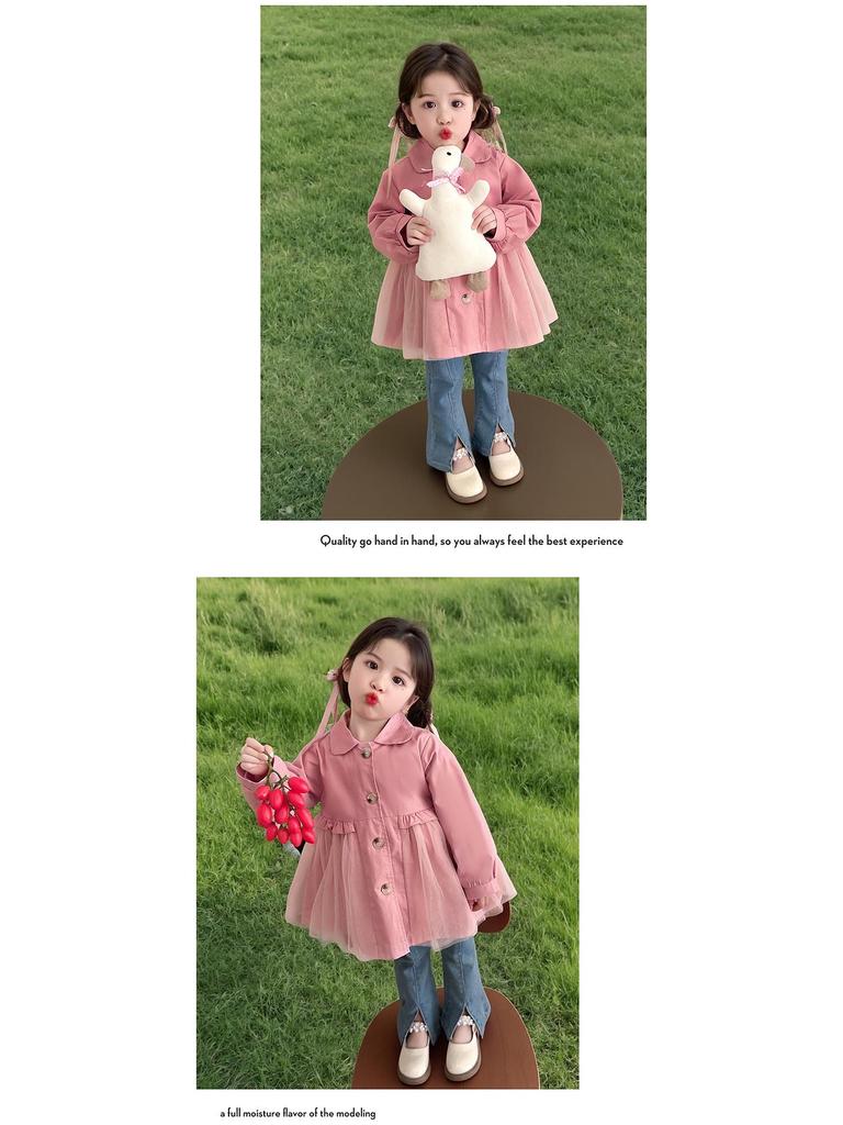 2025 Stilvoller Mädchen-Trenchcoat in mittlerer Länge für Frühling & Herbst