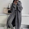Fall Winter Outwear Women Long Cardigan Sweater Coat Open Front Mid Length Knitting Coat with Pockets