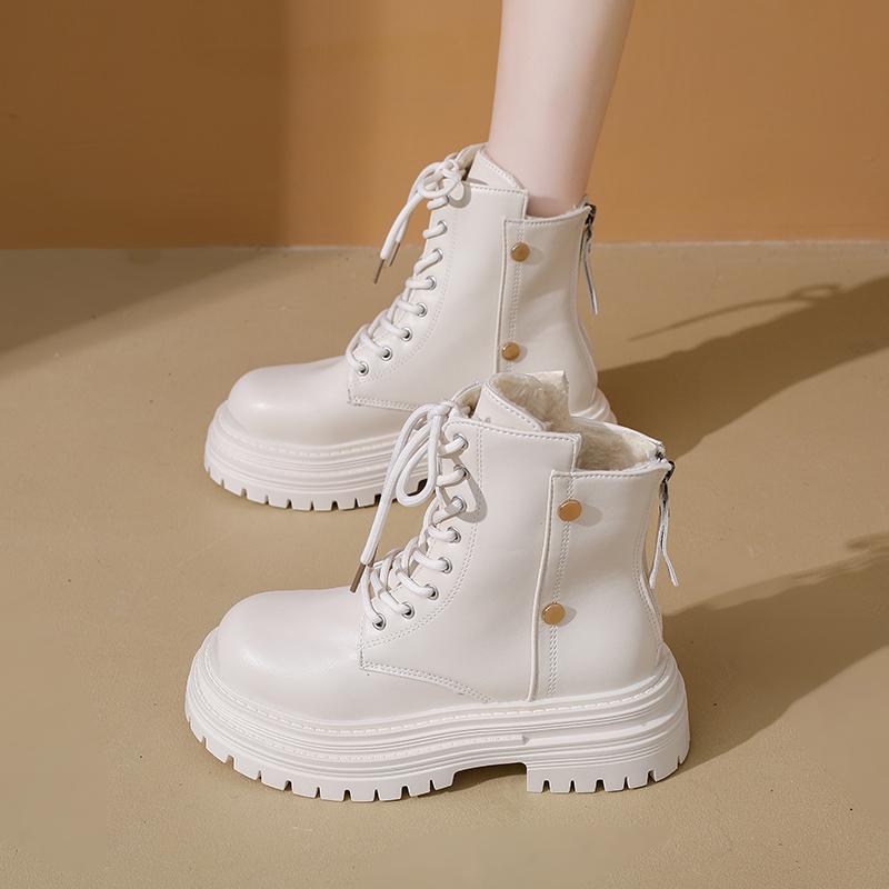 2025 Winter Fashionable and Hot-selling Ankle Women's Boots Platform Modern Ladies Boots Round Toe Med Heel Side Zip Boot