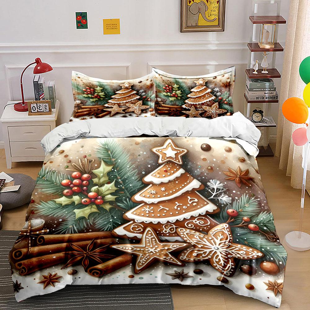 Christmas Gingerbread Cookie Set Bedding Duvet Cover Set Duvet Cover Pillowcases (1*Duvet Cover 2*Pillowcases, Without Duvet Insert)
