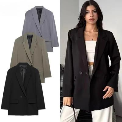 Blazers Alfaiataria Feminina Blazer Reto de Escritório para Mulheres Casacos Blazer Casual Feminino Jaquetas de Manga Longa para Senhora