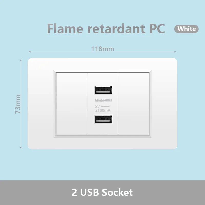 118 Type Brazil Korea Universal Usb Wall socket,White PC Panel Charging port,US Italy Chile Double USB 2.1A 5V Power Plug Outlet