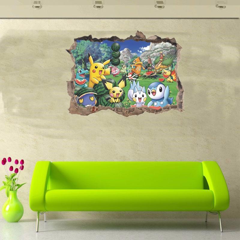 Pikachu Cartoon Kinderzimmer Schlafzimmer Dekor Kinderzimmer Wasserdichte Poster Wandaufkleber Pokemon Go Aufkleber