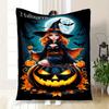 Halloween Witch with Jack O' LanternBlanket Flannel Throw Blanket for Sofa, Bed, Travel, Camping, Office, Couch, Chair