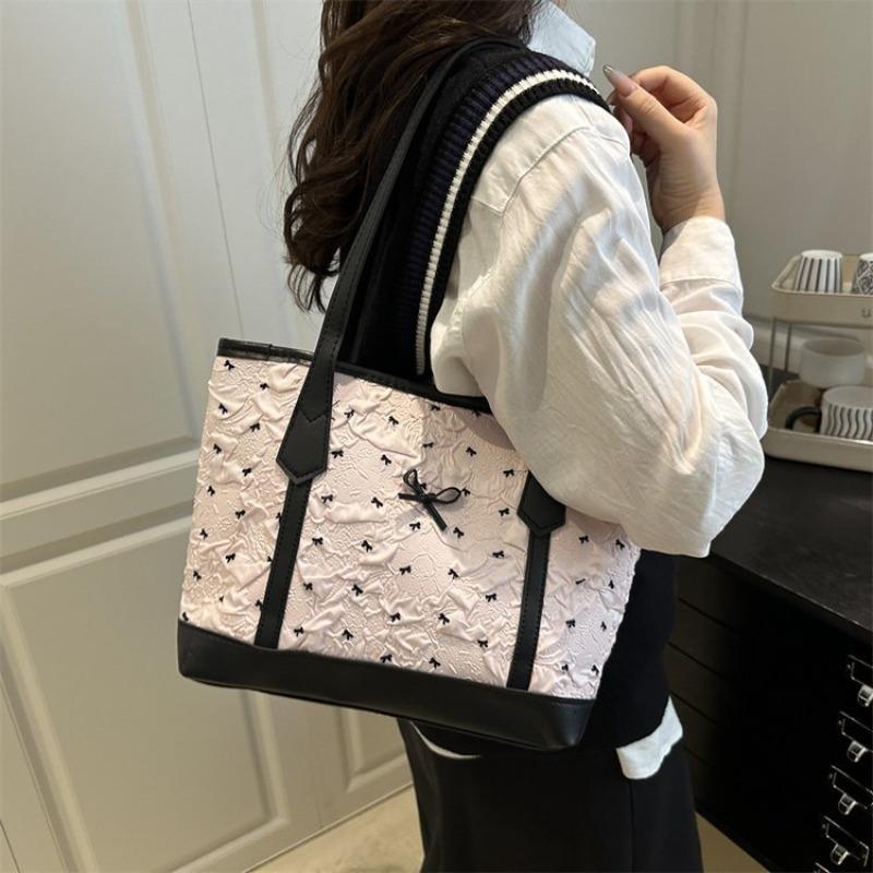 Niche design bow tote bag women's 2 new large-capacity pink shoulder bag commuter versatile underarm bag