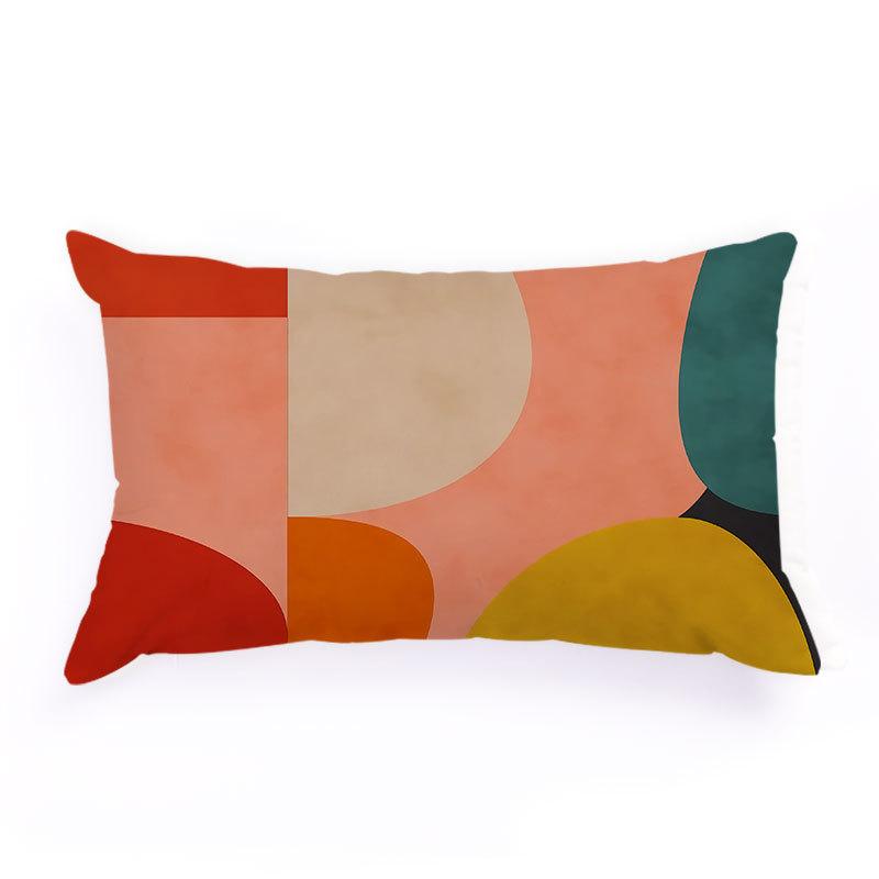 Flannel Rectangle Bedside Throw  Pillow  Case, Creative Bright Color Geometric Abstraction Pattern,