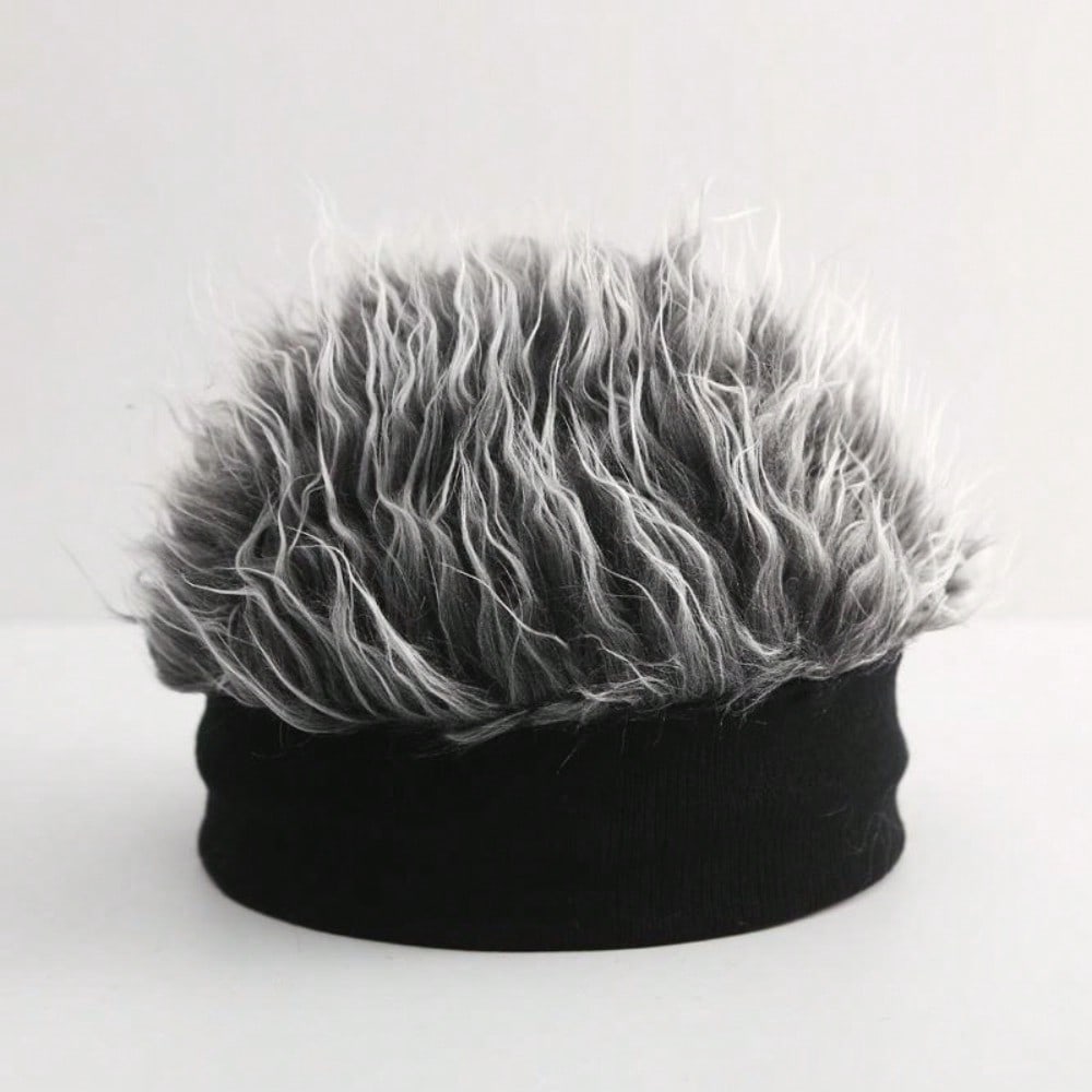 

Men&Apos;S Hip-Hop Faux Hair Beanie Hat - Black Knit-Style Skull Cap With -Like Synthetic Hair, Durable Party & Wig-Like Accessory For Casual Wear серый