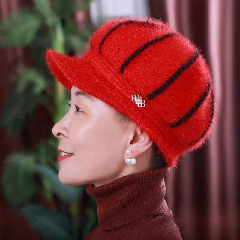 Winter New Mother Hat Women's Middle-aged and Elderly Hat Plush Wool Hat the Elderly Warm Thickened Knitted Hat