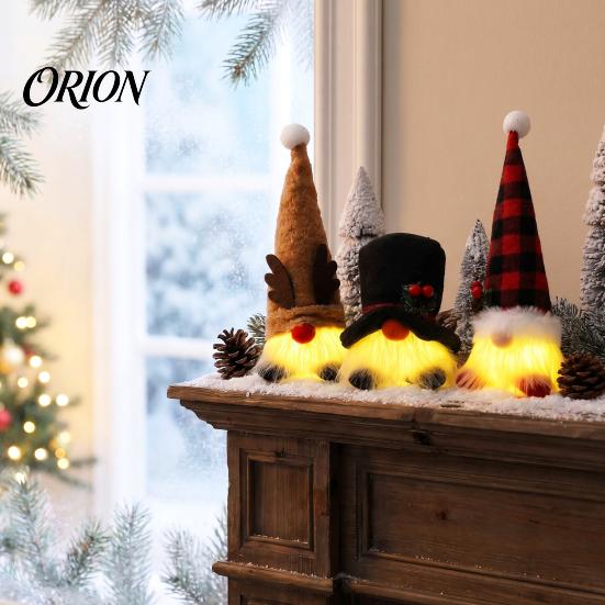 Christmas Gift Ideas Gnome Figurine, Snowflake Knit Hat LED Light Up Rudolph Tree Decorations Doll, Nordic Noel Plush Ornament for Home, Festive Party
