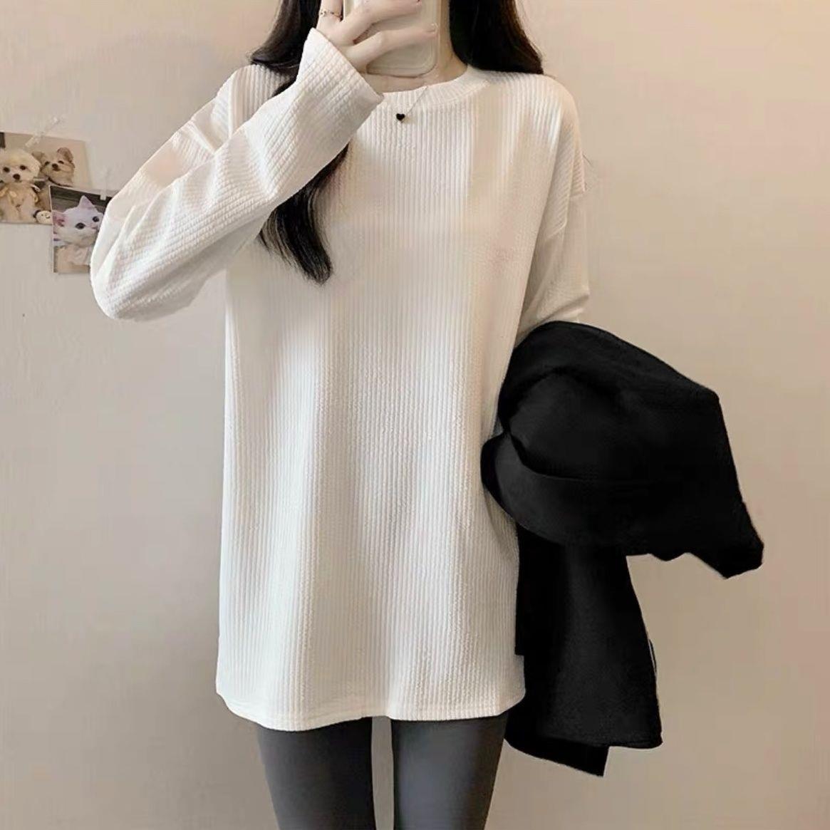 

Women s White Cable Knit Long-Sleeve Tunic Top for Autumn/Winter Large білий