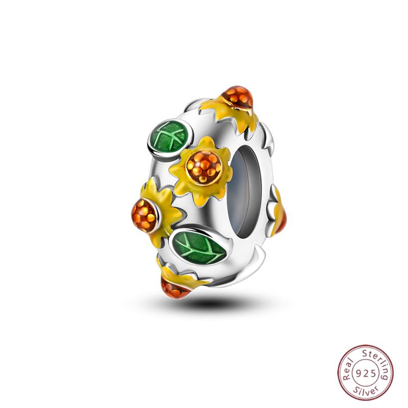 Copper Beaded Pendant Shiny Zirconia Sunflower Flower Original 3Mm Bracelet Women Fine Jewelry