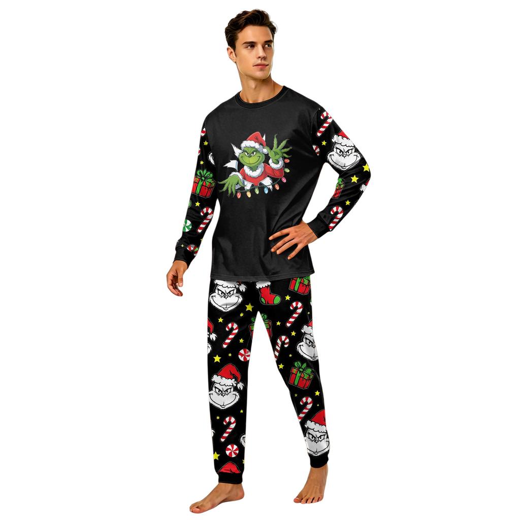 Christmas Matching Family Pajama Set for Parent and Child with Long Sleeve Top and Long Pants