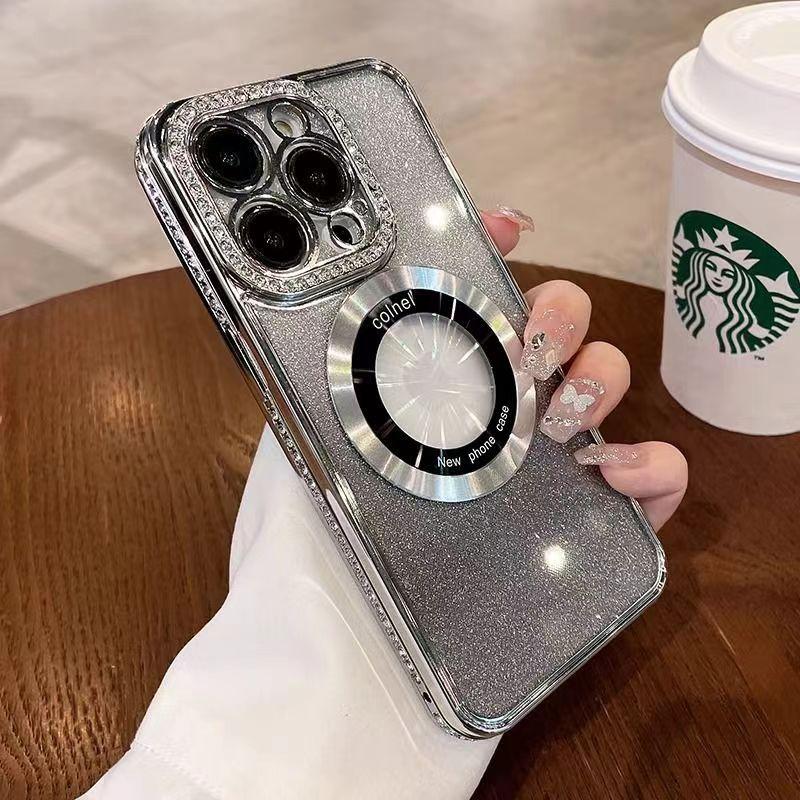 IPhone16 Luxurious Electroplated Water Diamond Glitter Is Suitable for Apple 15Promax Phone Case Mirror Magnetic Stand 14