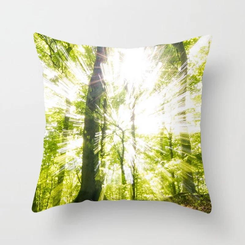 Office Living Room Home Pillowcase Car Ornaments Forest Sunshine Landscape Print Pillowcase