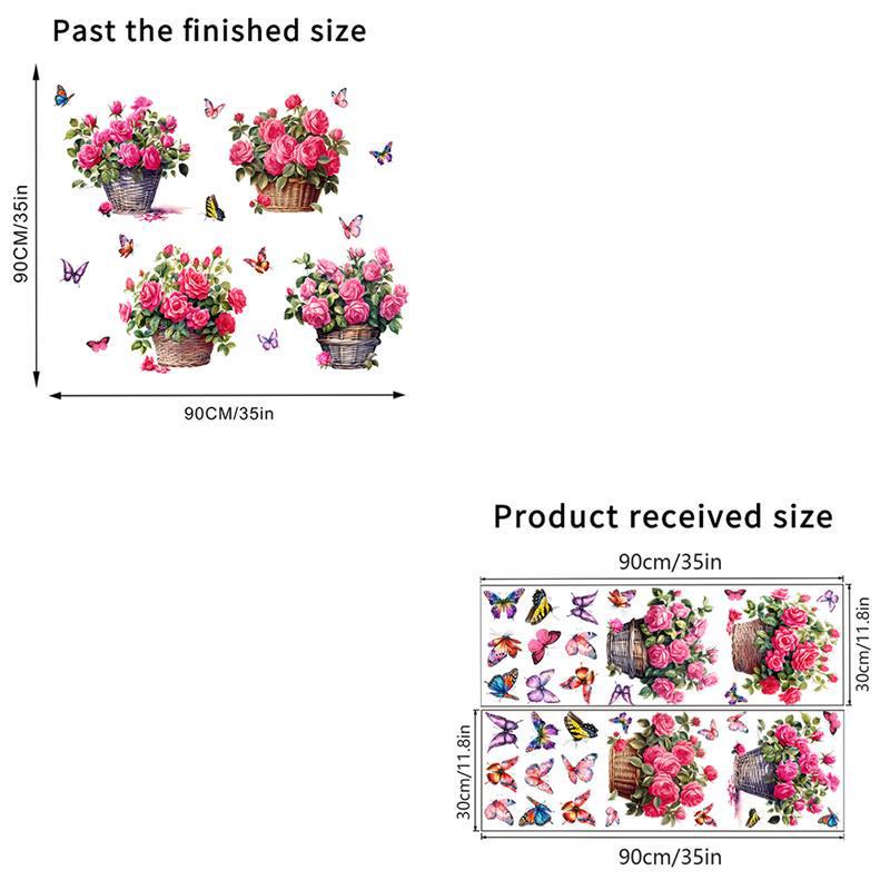Sunflower, Rose, Blue & Green Radish Wall Sticker, Self-Adhesive Hanging Basket, Decorative for Living Room & Bedroom