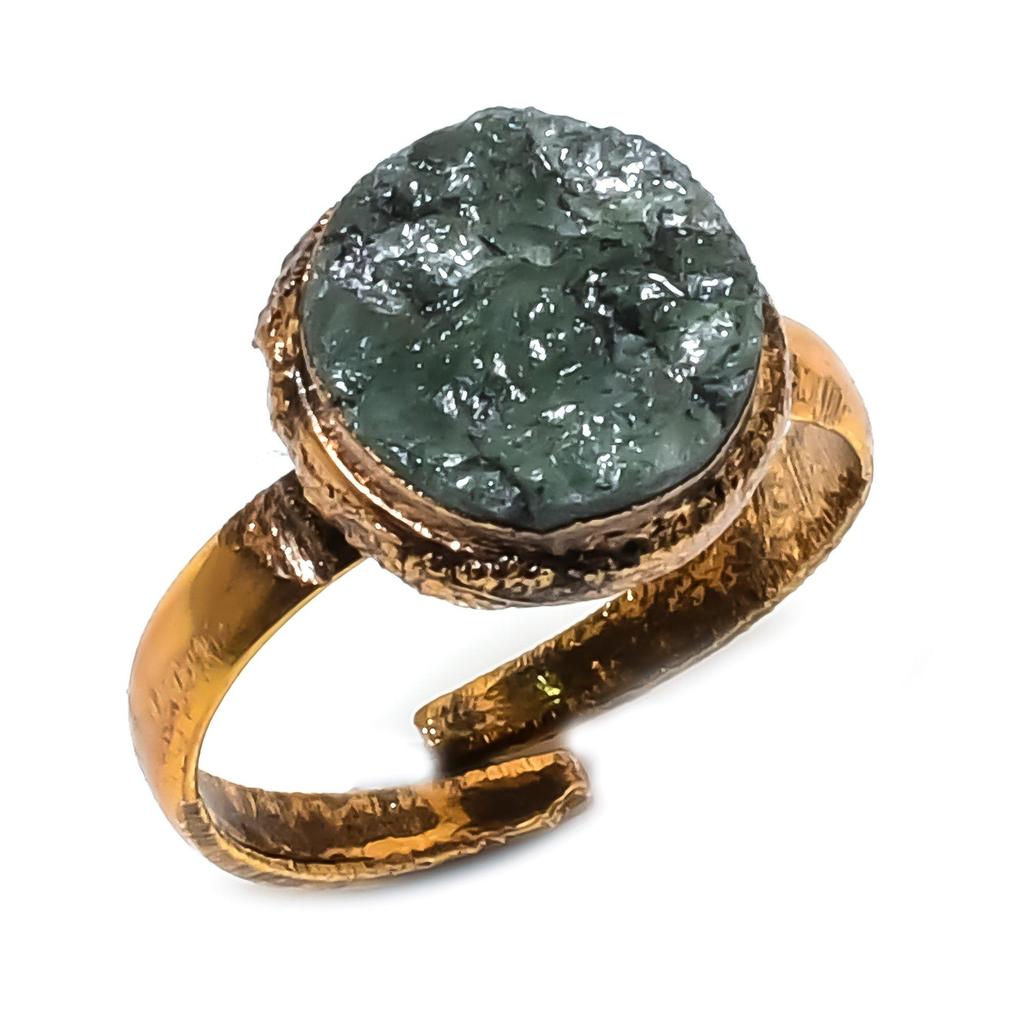 Green Tourmaline Handmade Gemstone Ring, Copper Electroformed Ring Antique Jewelry, Adjustable Ring Engagement Gift