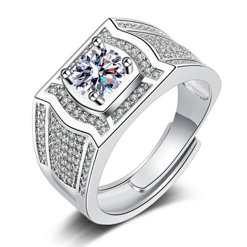 2026 Men's Ring Full Diamond Fashion Light Luxury Men's Open Ring Accessories