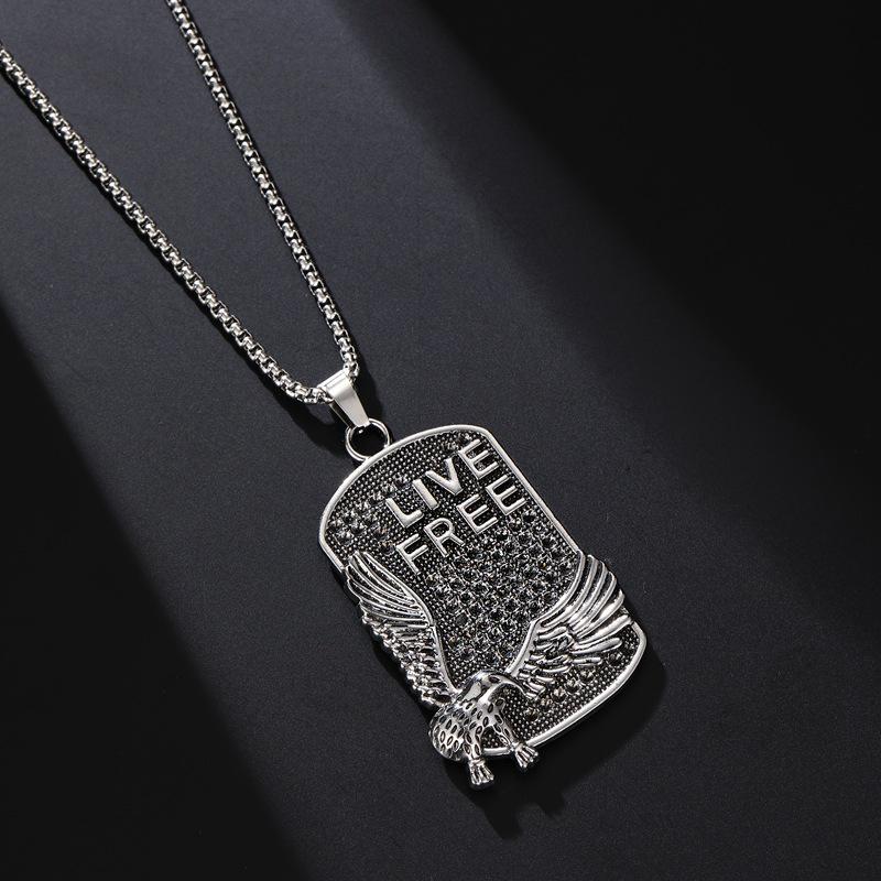 Europäischer & Amerikanischer Adler Herren Hip Hop Quadratischer Anhänger Edelstahl Halskette - Unisex Street Style Pullover Kette