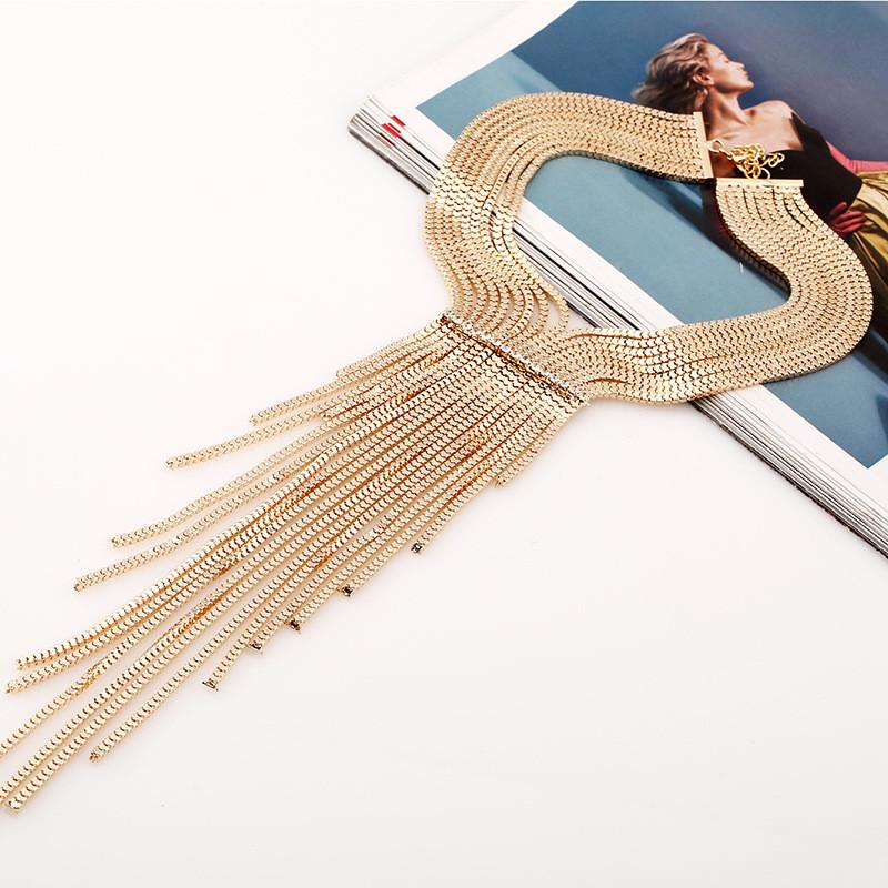 Rhinestone Fashionable Decorative Long Tassel Design Women Necklace Metal